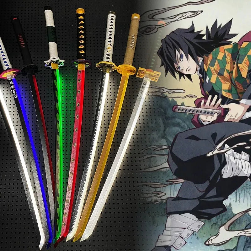 Bright Demon Slayer Katana LED Light up Sword Anime Kimetsu No Yaiba Cosplay Prop Giyuu Real Size Japanese Katana Samurai Sabre